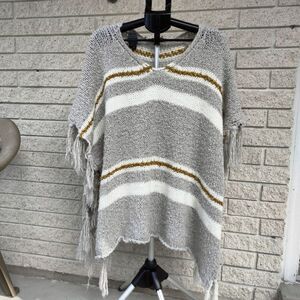 Striped Knit Women's Poncho BOHO